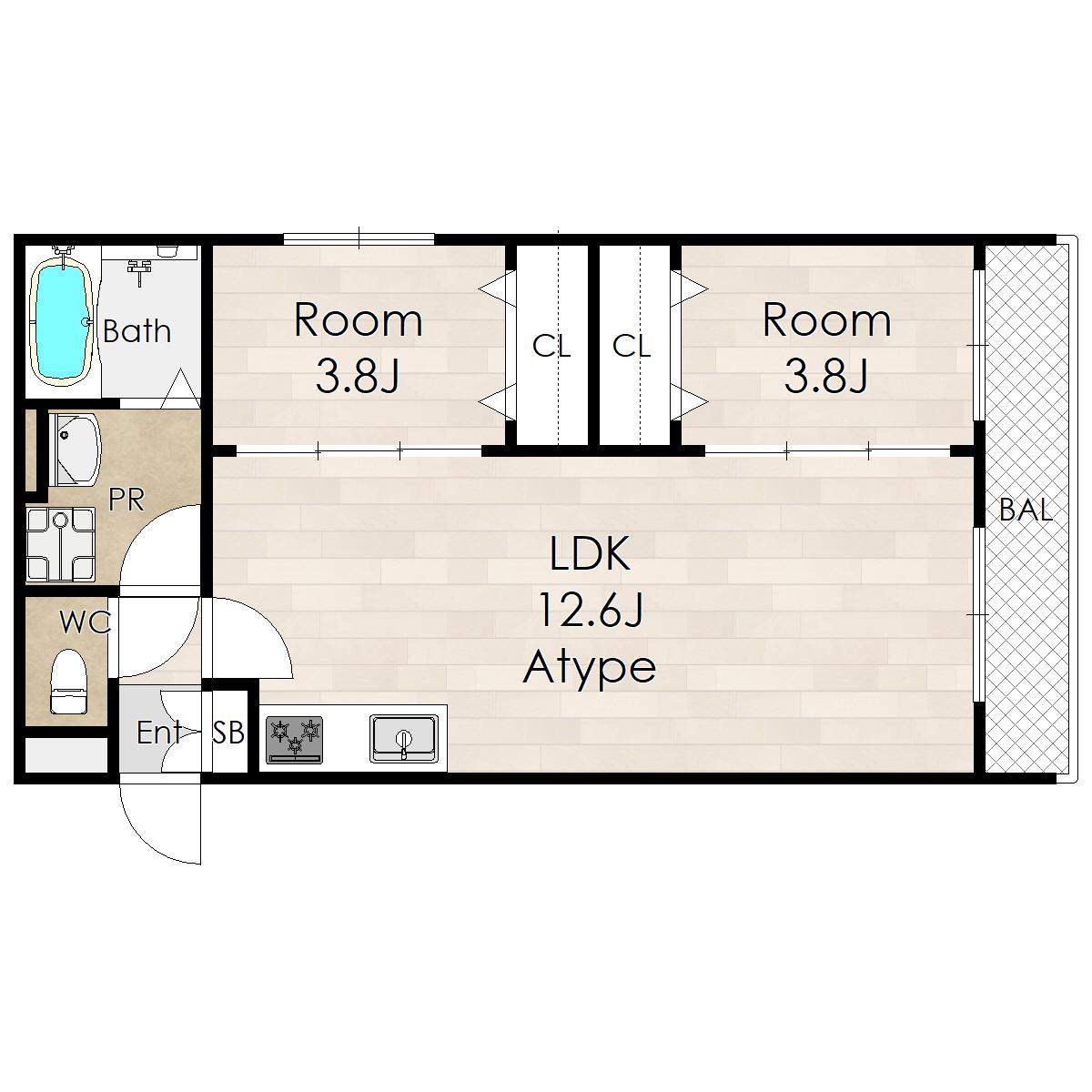 アバンティオ本町(2LDK/1階)の間取り写真