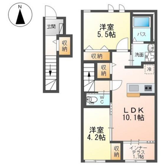 高崎市上小鳥町T様アパートA棟(2LDK/2階)の間取り写真