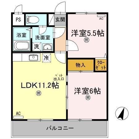 マリベール善通寺(2LDK/2階)の間取り写真