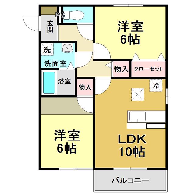 ソレーユ布師田(2LDK/1階)の間取り写真