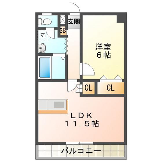 コーキア富洲原(1LDK/2階)の間取り写真