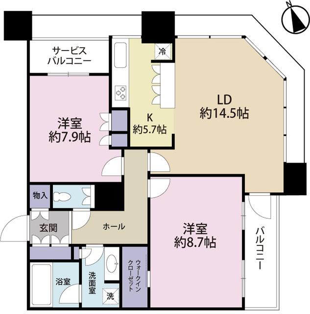 ザキタハマ(2LDK/37階)の間取り写真