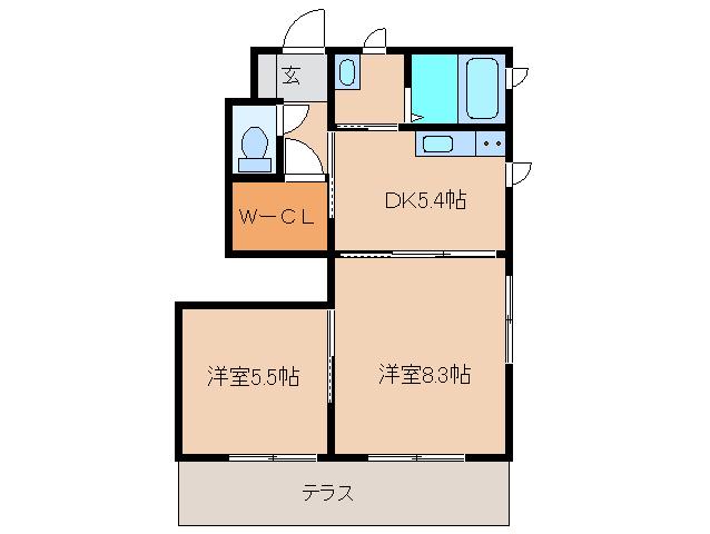 ラフィーネ三室参番館A(2LDK/2階)の間取り写真