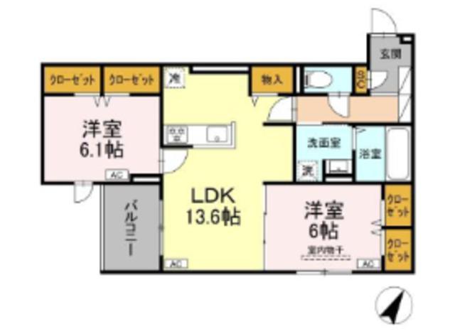 SERENE TERA(2LDK/2階)の間取り写真