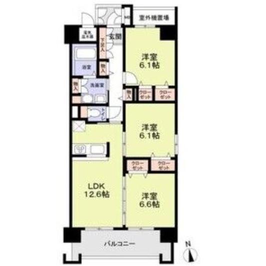レシオ安堂寺(3LDK/9階)の間取り写真