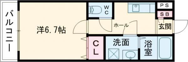 ジーメゾン渚西(1K/2階)の間取り写真