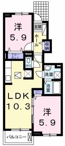 ルミナスしまだII(2LDK/1階)の間取り写真