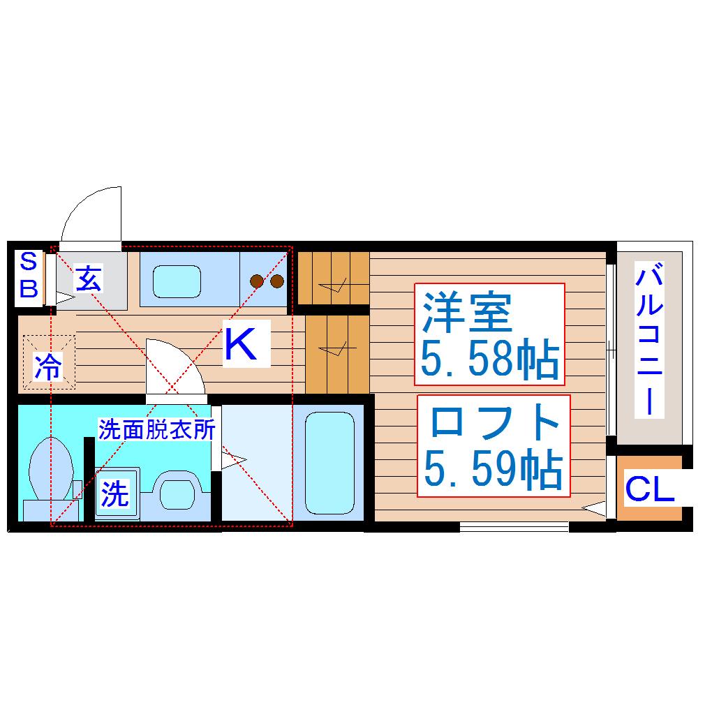 セレーナ仙台ドゥーエ(1K/1階)の間取り写真