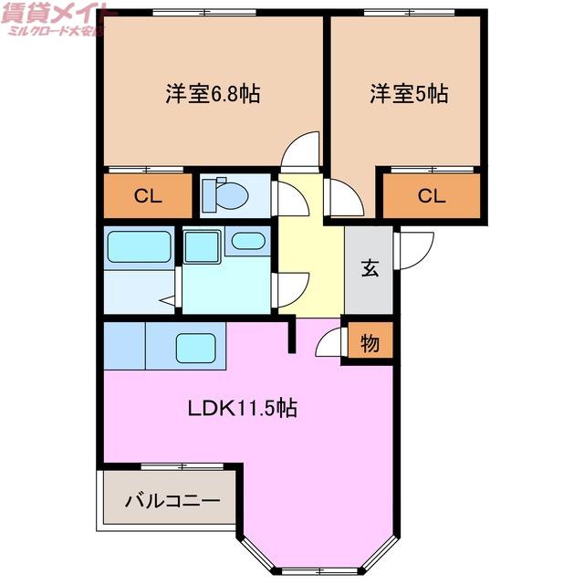 AVENIR ZUG(2LDK/2階)の間取り写真