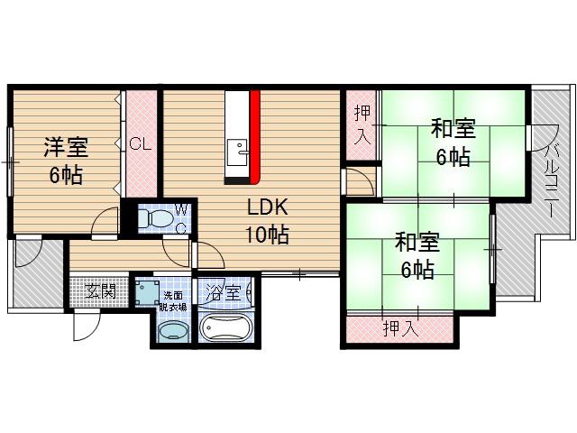 マンションアメニティPARTⅡ(3LDK/4階)の間取り写真
