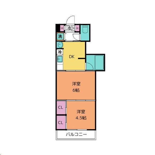 クレスト連坊(2DK/2階)の間取り写真