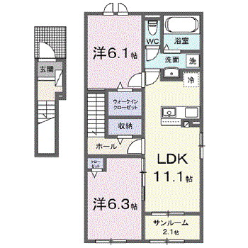 アヴァン・リヴィエール(2LDK/2階)の間取り写真