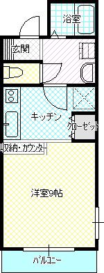 ハピネス渚(1K/3階)の間取り写真