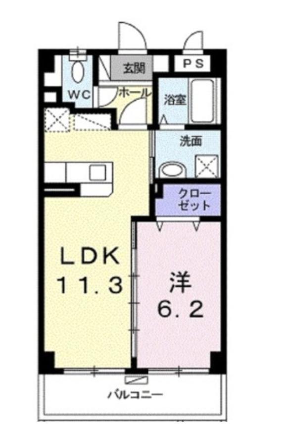 オーシャン・ヴィラ(1LDK/2階)の間取り写真