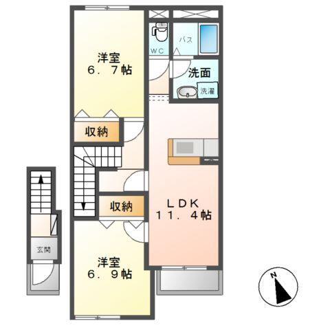 グランディール・E(2LDK/2階)の間取り写真