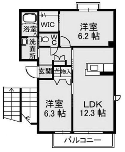 ベレオT-3(2LDK/2階)の間取り写真