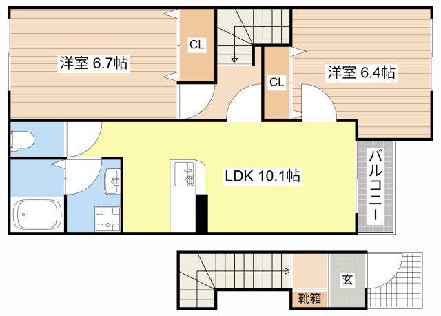 フローラルコートDS(2LDK/2階)の間取り写真