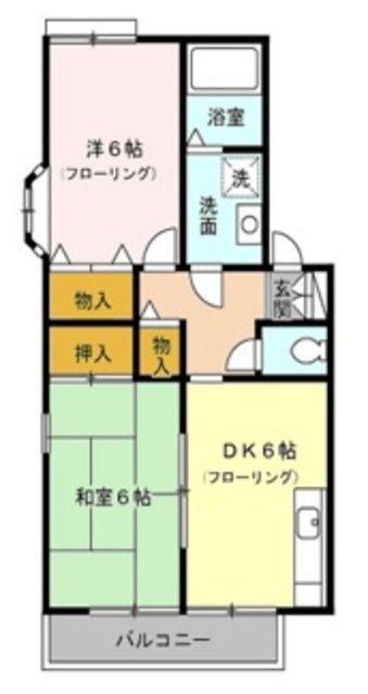 ツインズハイツB棟(2DK/2階)の間取り写真