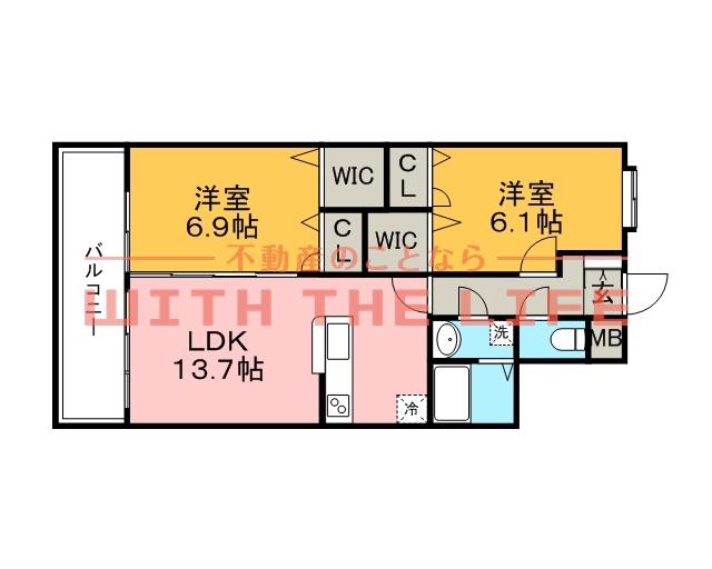 第33上野ビル(2LDK/6階)の間取り写真