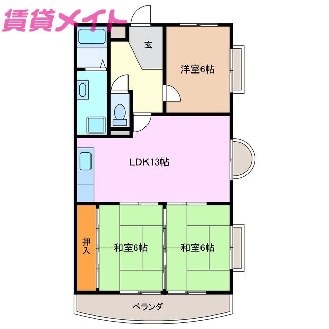 アバンハウスII(3LDK/5階)の間取り写真
