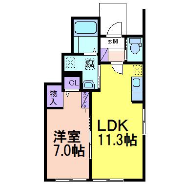 鹿沼市上殿町1LDK(1LDK/1階)の間取り写真
