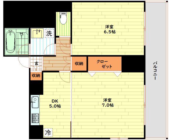 CITY SPIRE難波プレミア(2DK/7階)の間取り写真