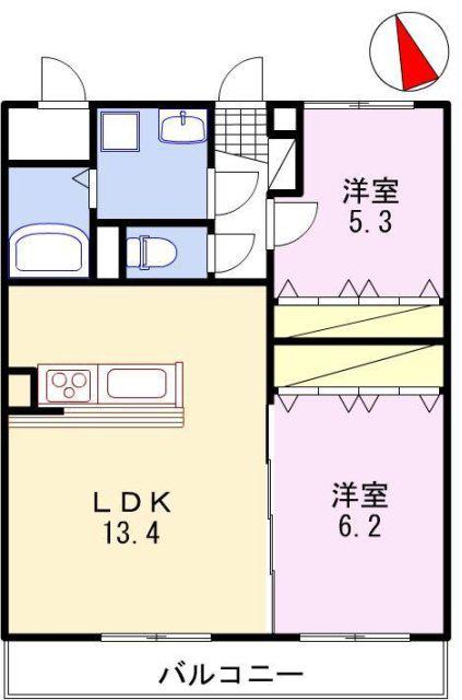 カーサフェリーチェ(2LDK/2階)の間取り写真
