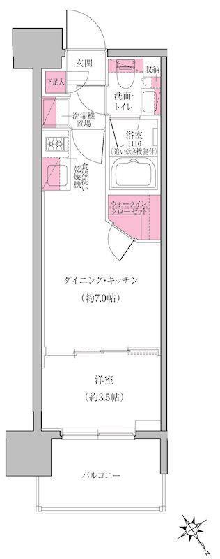 レジディア門前仲町プレイス(1DK/6階)の間取り写真