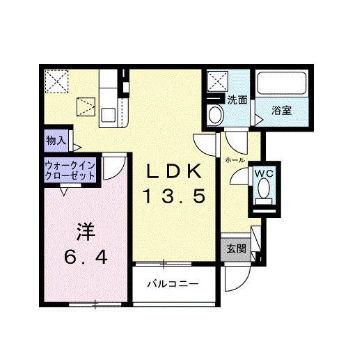 リジエール高の原(1LDK/1階)の間取り写真