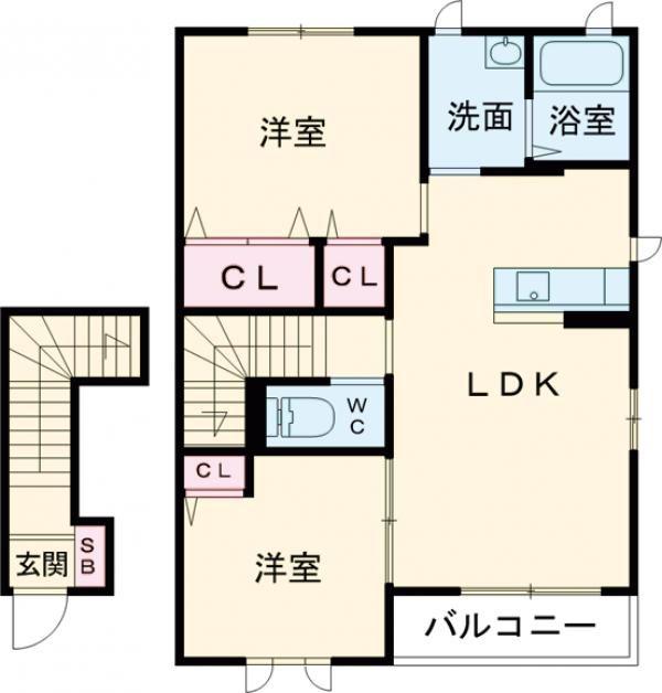 カメリアA棟(2LDK/2階)の間取り写真
