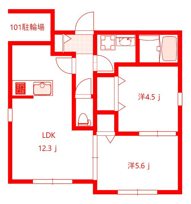 VILLA TASSO 桜木町(2LDK/1階)の間取り写真