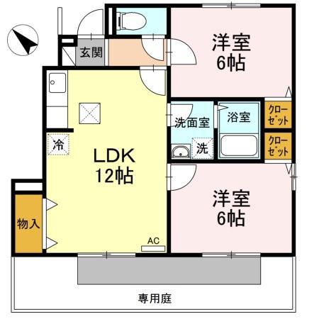 グランソレーユC棟(2LDK/1階)の間取り写真