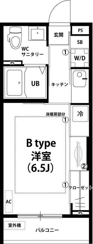 リブリ・SUNFLOWER(1K/1階)の間取り写真