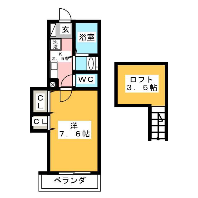 グリーンリーフ東門前(1K/2階)の間取り写真