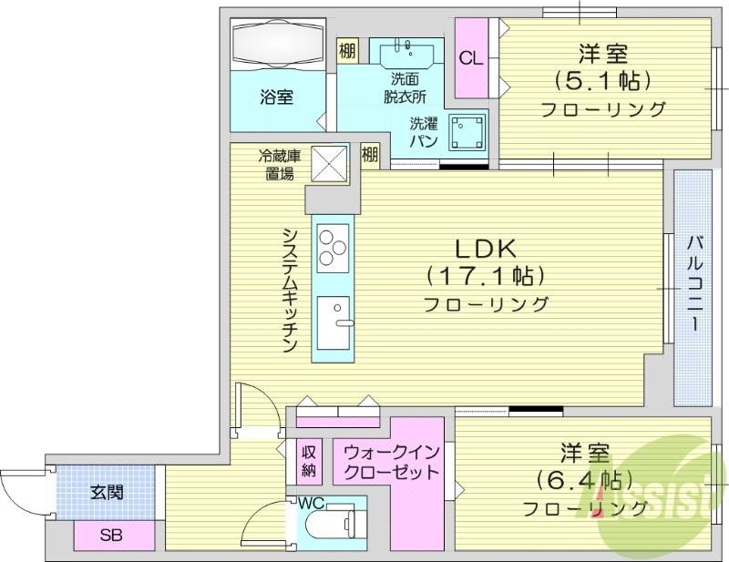 CLASSEUM仙台小田原1(2LDK/2階)の間取り写真