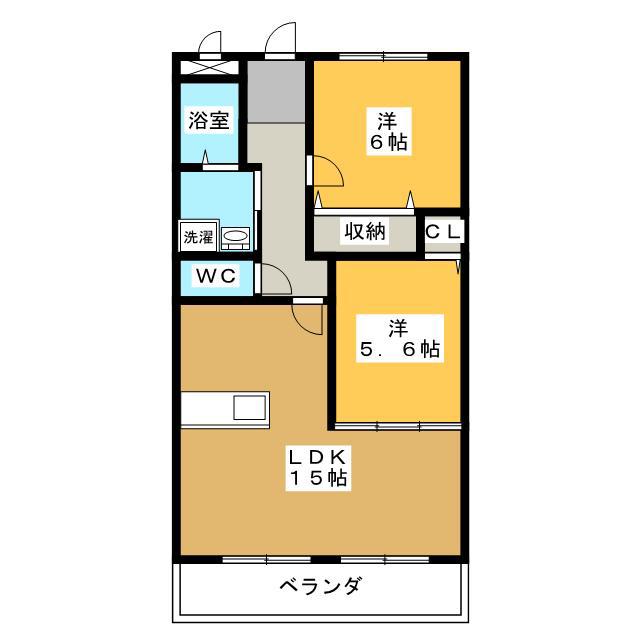 ハートフルタウン・弐番館(2LDK/2階)の間取り写真
