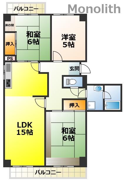 光明池駅前5号棟(3LDK/10階)の間取り写真