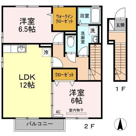 グランモア石井A棟(2LDK/2階)の間取り写真