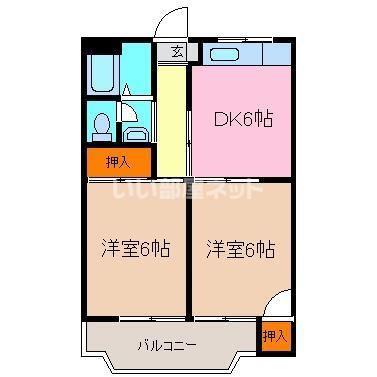 コーポ中野(2DK/2階)の間取り写真