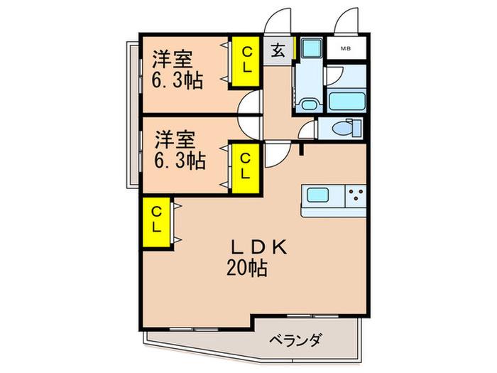 ジーニアススクエア ノース(2LDK/3階)の間取り写真