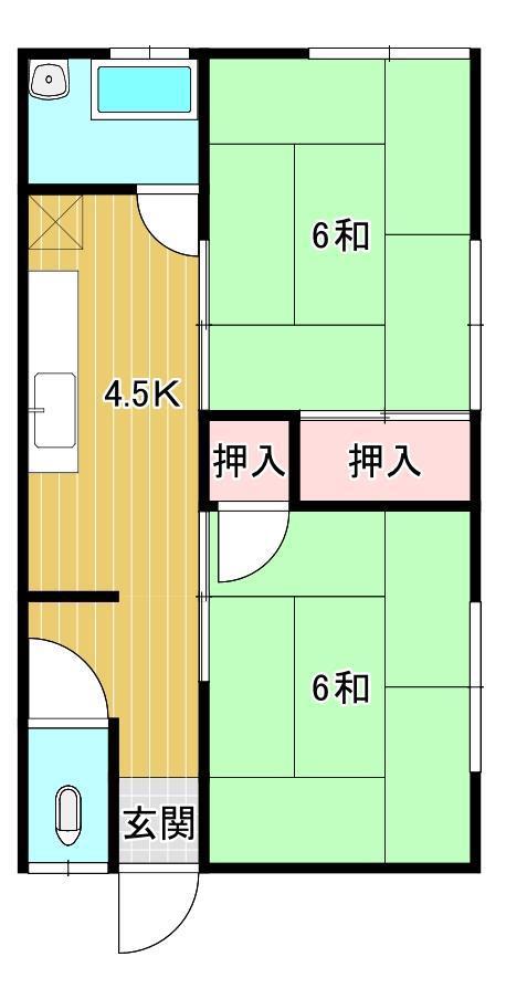 溝口アパート(2K/1階)の間取り写真