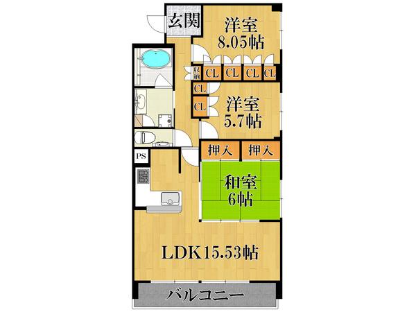エレガンス甲子園(3LDK/2階)の間取り写真