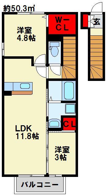 ラムロ吉田(2LDK/2階)の間取り写真