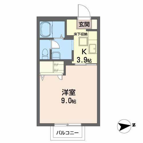 ルクエンス小田原A(1K/1階)の間取り写真