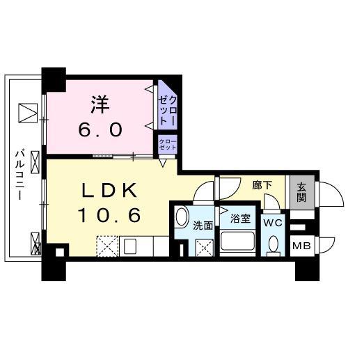 菊水レジデンス綱島I(1LDK/6階)の間取り写真
