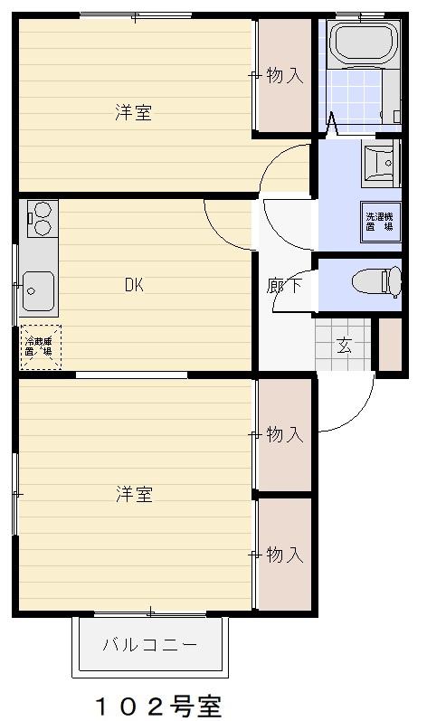 ボヌール住吉(2DK/1階)の間取り写真