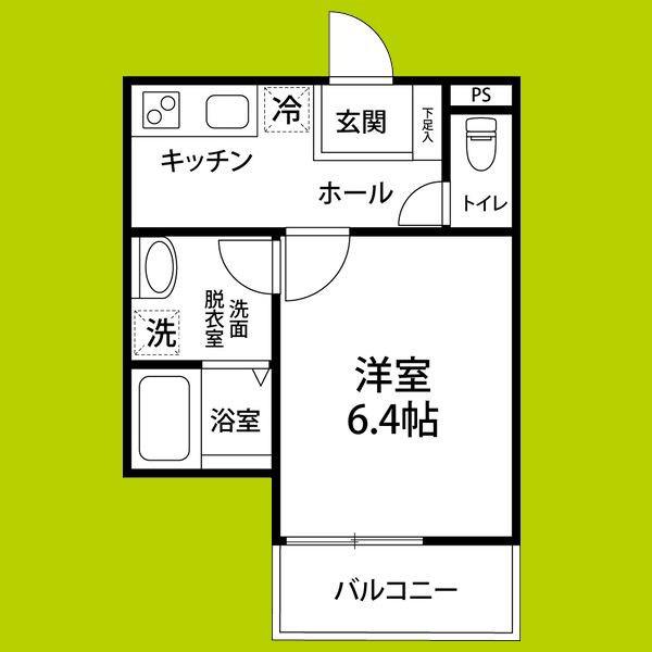 ソレイユII(1K/2階)の間取り写真