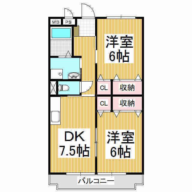 レスポワールB(2DK/2階)の間取り写真