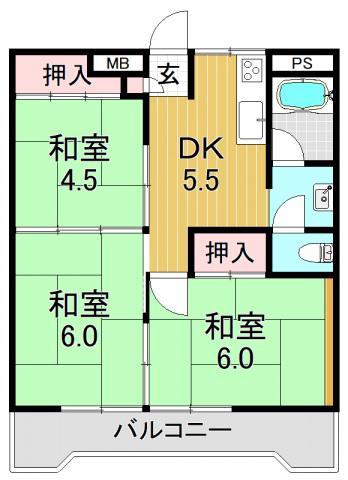山福マンション(3DK/5階)の間取り写真