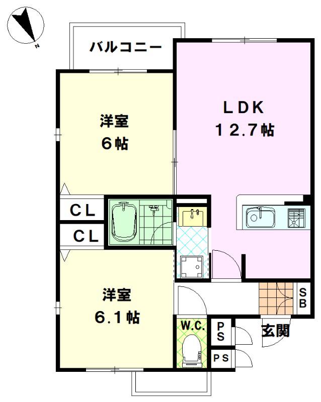 イデアール(2LDK/1階)の間取り写真